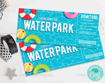 Water Park Gift Certificate, Water Park Surprise Gift Voucher | You Personalize with CORJL - INSTANT DOWNLOAD Printable Template