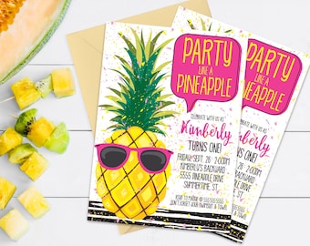 Pineapple Party Invitation - Pineapple Birthday, Party Like a Pineapple,Hawaiian,Luau | Self-Editing with CORJL - INSTANT DOWNLOAD Printable