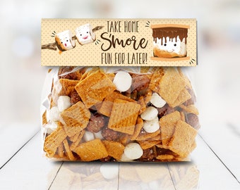 S'more Party Favor Bag Topper - S'more 6.75" Treat Topper, S'more Treats | Self-Editing with CORJL - INSTANT DOWNLOAD Printable