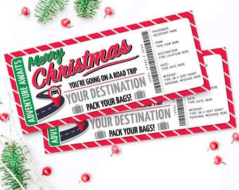 Chèque-cadeau de Noël Road Trip Ticket, Road Trip Holiday Vacation | Auto-édition avec CORJL - TÉLÉCHARGEMENT INSTANTANÉ Imprimable