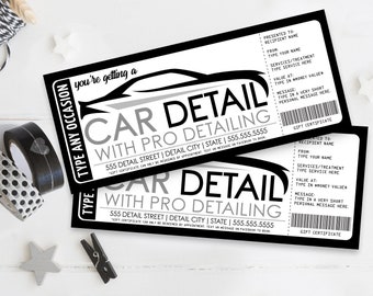 Car Detailing Gift Certificate, Car Detail Surprise Gift Voucher | Self-Edit with CORJL - INSTANT DOWNLOAD Printable Template