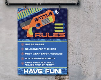 Dart Wars Rules 18"x24" Sign, Dart Battle Rules, Dart Gun, Target Party Rule Sign | Self-Editing with CORJL - INSTANT DOWNLOAD Printable