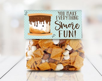 S'more Party Favor Bag Topper - You Make Everything S'more Fun, S'more 4" Treat Topper | Self-Edit with CORJL - INSTANT DOWNLOAD Printable