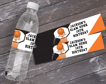 Basketball Water Bottle Label/Wrap - Basketball Party, Basketball Birthday, Slam Dunk | Personalize using CORJL - INSTANT DOWNLOAD Printable