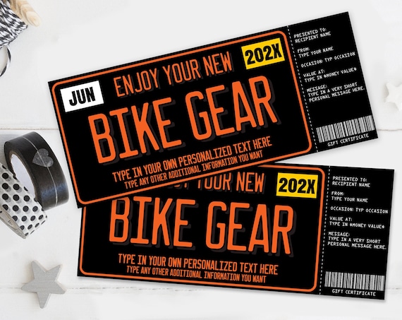 Bike Gear Gift Certificate, Motorcycle Accessories, License Plate Surprise Gift Voucher | Self-Edit with CORJL - INSTANT DOWNLOAD Printable