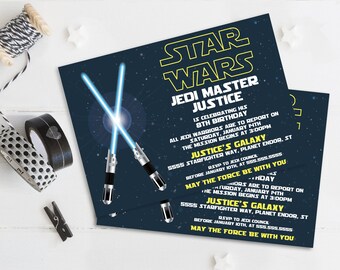 Star Wars Invitation - Star Wars Birthday Party,Star Wars Party,Blue Lightsaber | Self-Edit with CORJL - INSTANT DOWNLOAD Printable Template