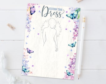 Bridal Shower Guess the Dress Game, Butterfly Bridal Shower Game, Butterfly & Flowers | With CORJL - INSTANT Instant Printable