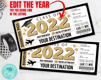 Graduation Boarding Pass Editable Template - Fake Plane Ticket,Trip Gift,Fake Ticket |  Personalize using CORJL - INSTANT DOWNLOAD Printable