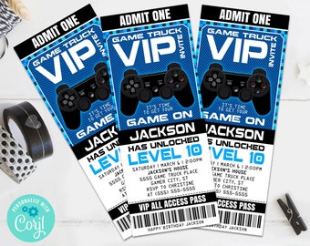 Video Game Truck Ticket Invitation - Gamer Birthday Party,Game Truck,Controller | Self-Edit with CORJL - INSTANT DOWNLOAD Printable Template