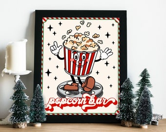 Retro Christmas Popcorn Bar Sign,Christmas Movie Decor,Popcorn Sign,Family Movie Night | Ready-To-Print INSTANT Download Printable