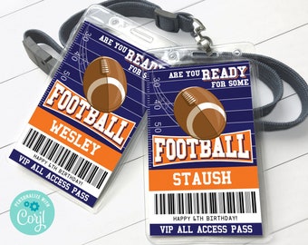 Football VIP Badge - All Access Pass, Sports Badge, Lanyard Badge, Party Favor | Self-Edit with CORJL - INSTANT Download Printable Template