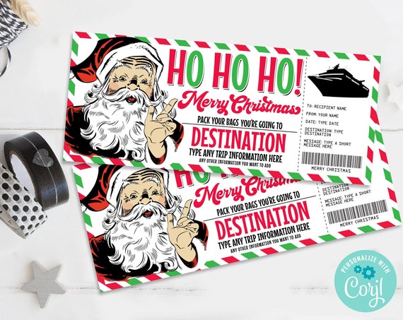 Christmas Cruise Boarding Pass Gift Certificate, Vacation Gift Voucher, Cruise Ticket Gift | Self-Edit with CORJL-INSTANT Download Printable