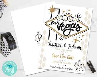 Las Vegas Save The Date, Wedding Announcement, Las Vegas Wedding, Vegas Wedding | Self-Edit with CORJL INSTANT DOWNLOAD Printable Template