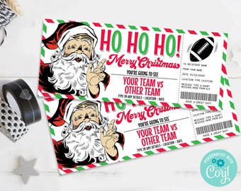 Christmas Football Ticket Gift Certificate, Football Game Ticket Gift Voucher,Santa | Self-Edit with CORJL-INSTANT DOWNLOAD Printable