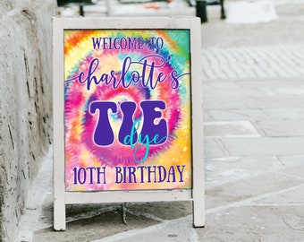 Editable Tie Dye Party Welcome Sign - 16x20 Sign, Welcome Birthday Sign | Edit Yourself with CORJL - INSTANT DOWNLOAD Printable Template