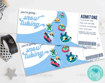Snow Tubing Gift Certificate, Snow Sledding Surprise Gift Voucher | You Personalize with CORJL - INSTANT DOWNLOAD Printable Template