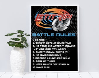 Blade Tournament 5x7 Battle Rules Sign - Bey-Blade Inspired, Party Sign | Self-Editing with CORJL - INSTANT DOWNLOAD Printable