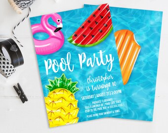 Pool Party Invitation - Flamingo Birthday, Flamingle, Pool Party, Summer Party | Self-Edit with CORJL - INSTANT DOWNLOAD Printable