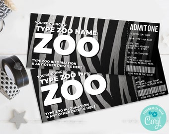 Zoo Gift Certificate, Wild Animal Park Surprise Gift Voucher | Self-Edit with CORJL - INSTANT DOWNLOAD Printable Template