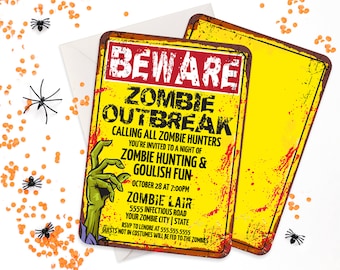 Zombie Party Invitation - Zombie Outbreak Party, Halloween Invite, Costume Party Invite | Self-Edit with CORJL - INSTANT DOWNLOAD Printable