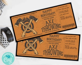 Axe Throwing Birthday Gift, Gift Certificate, Lumberjack Birthday, Surprise Gift Voucher | Self-Edit with CORJL-INSTANT DOWNLOAD Printable