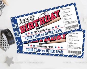 Birthday Baseball Ticket Gift Editable Template - Surprise Birthday Baseball Game Ticket | Self-Edit with CORJL - INSTANT DOWNLOAD Printable