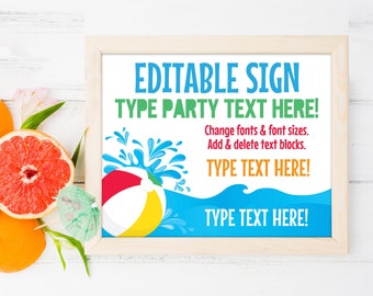 Pool Party Sign - 10x8 Sign Summer Party, Beach Party, Personalized Sign | Self-Edit with CORJL - INSTANT DOWNLOAD Printable