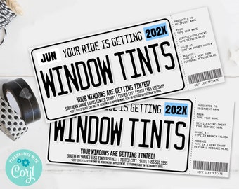Car Window Tinting Gift Certificate, License Plate Surprise Gift Voucher | Self-Edit with CORJL - INSTANT DOWNLOAD Printable Template