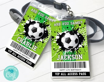 Soccer Party VIP Badge - Soccer ID Badge, All Access Pass | Self-Edit with CORJL - Instant Download Printable Template