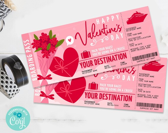 Surprise Cruise Trip Ticket Gift Voucher, Cruise Ticket Holiday Vacation, Fake Ticket | Self-Edit with CORJL - INSTANT DOWNLOAD Printable