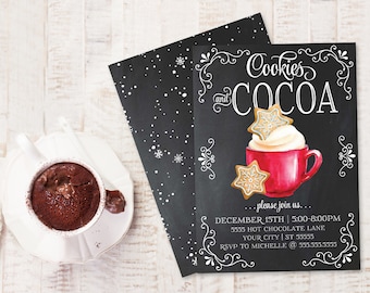 Cookies & Cocoa Invitation, Hot Chocolate Party,Cookie Decorating,Snowflake Cookie Party | Self-Edit with CORJL - INSTANT DOWNLOAD Printable