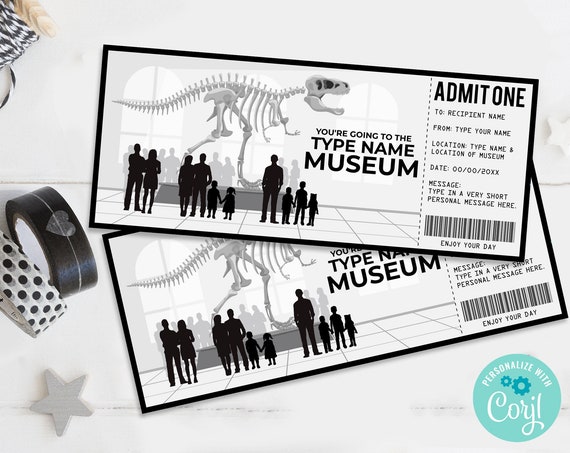 Museum Gift Certificate,Museum Dinosaur Surprise Gift Voucher,Children's Museum | Self-Edit with CORJL - INSTANT DOWNLOAD Printable Template