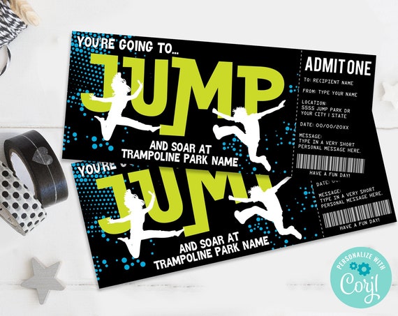 Trampoline Park Gift Certificate, Trampoline Surprise Gift Voucher | Self-Edit with CORJL - INSTANT DOWNLOAD Printable Template