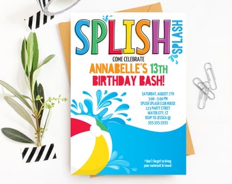 Pool Party Invitation - Slip n' Slide Party, Beach Party, Summer Birthday | Self-Edit with CORJL - INSTANT DOWNLOAD Printable Template