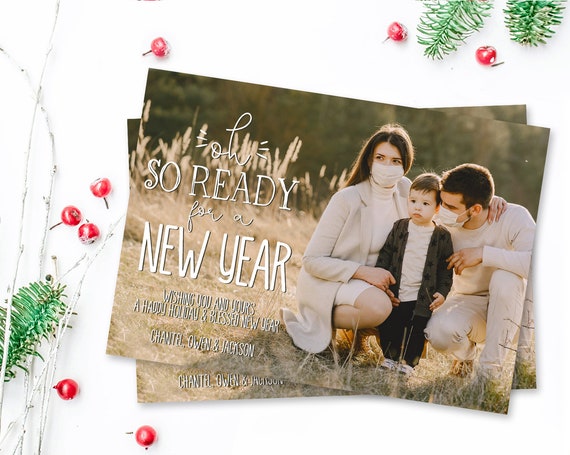 New Years Photo Card - Oh So Ready For A New Year, Holiday Photo Greeting Card,Christmas | Self-Edit with CORJL - INSTANT Download Printable