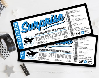 Boarding Pass Editable Printable Template - Surprise Fake Plane Ticket Trip Gift, Fake Ticket | Edit with CORJL - INSTANT DOWNLOAD Printable