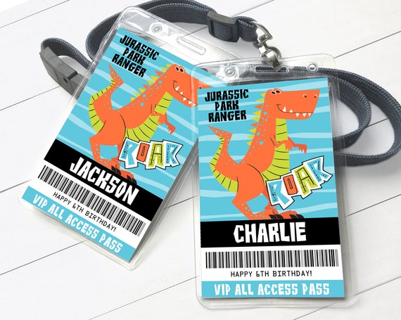 Dinosaur Party VIP Badge - Dinosaur Birthday, Jurassic Park, All Access Pass | Self-Edit with CORJL - INSTANT Download Printable Template