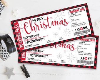 Christmas Boarding Pass Ticket - Surprise Trip Reveal,Flight,Holiday Fake Plane Ticket | Personalize with CORJL - INSTANT DOWNLOAD Printable