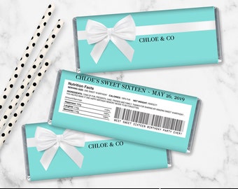 Sweet Sixteen Candy Bar Label/Wrapper - Sweet 16 Party Favor, Turquoise Favor | Self-Editing with CORJL - INSTANT DOWNLOAD Printable