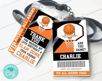 Basketball VIP ID Badge Thank You - Basketball Invite Badge, All Star Badge | Self-Edit with CORJL - Instant Download Printable Template