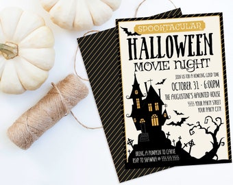 Halloween Movie Night Invitation - Scary Movie Night, Backyard Movie Night | Self-Edit with CORJL - INSTANT DOWNLOAD Printable
