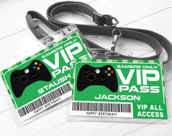 Video Game Badges - VIP Video Game I.D. Badges, Game Truck Birthday | You Personalize using CORJL - INSTANT Download Printable Template