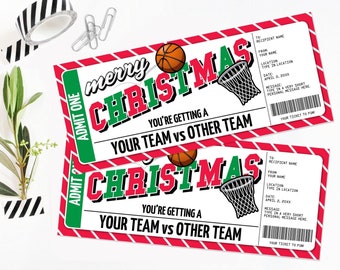 Basketball Ticket Christmas Gift - Surprise Game Ticket, Gift Voucher Certificate | You Personalize with CANVA - INSTANT DOWNLOAD Printable