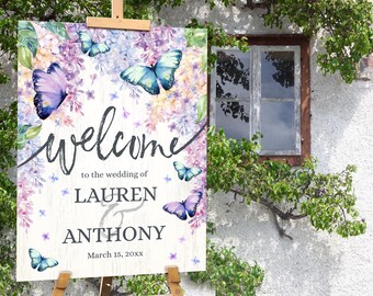 Butterfly Wedding Welcome Sign Template, Bridal Shower, Wedding Poster Sign | Self-Editing with CORJL - INSTANT DOWNLOAD Printable