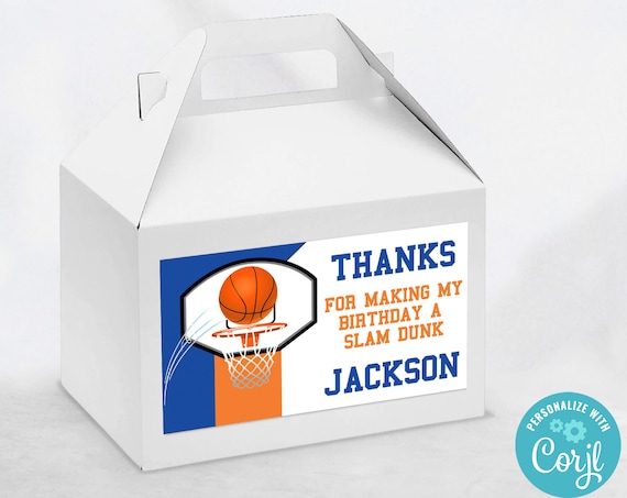 Editable Basketball Gable Box Favor Labels - Basketball Birthday Gable Gift Box Labels | Self-Edit with CORJL - INSTANT DOWNLOAD Printable