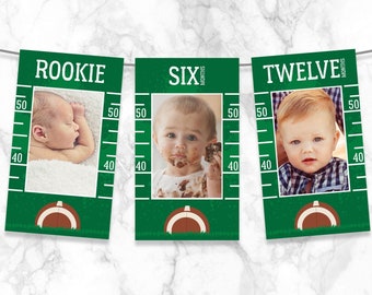 Football First Year Photo Banner, 12 Month Banner,Football 1st Birthday Party | Edit with CANVA, INSTANT DOWNLOAD Printable