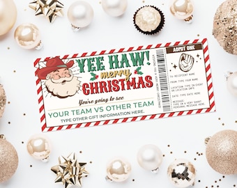 Western Santa Christmas Baseball Ticket Gift Certificate, Baseball Game Ticket Gift Voucher, Gift Card | Edit with CORJL-INSTANT DOWNLOAD