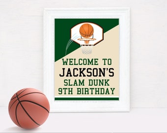 Basketball 8x10 Welcome Sign, Basketball Party, Basketball Birthday Welcome Table Sign | Edit with CANVA - INSTANT DOWNLOAD Printable