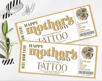 Mother's Day Tattoo Editable Golden Ticket Template, Gift Certificate, Surprise Tattoo Coupon | Edit with CANVA-Printable