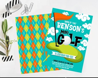 Inbjudan till golffest, minigolffest, golfpar-tee, hole-in-one, golffödelsedag | Redigera med CANVA - DIREKT NEDLADDNING, utskrivbar